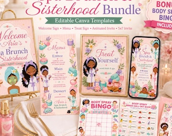 Spa Brunch Sisterhood Bundle, Editable Canva Templates (Digital Download)