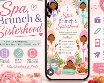 Animated Spa Brunch Sisterhood Invitation Template (Canva Digital Download)