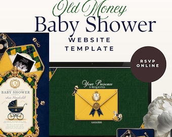 Old Money Baby Shower Website Template | Preppy Vintage Canva Invitation (Digital)