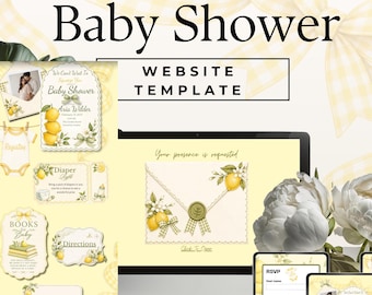 Lemon Baby Shower Website Invitation, RSVP, Registry, Countdown (Digital Download Canva Template)