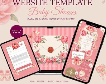 Baby in Bloom Shower Website Template, Floral Canva Invitation (Digital Download)