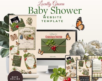 Locally Grown Baby Shower Website Invitation with RSVP | Farmers Market Canva Template