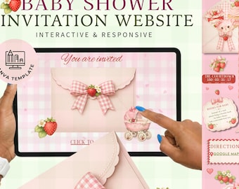 Strawberry Baby Shower Website Template, Somebody Berry Sweet Digital Invite (Canva)