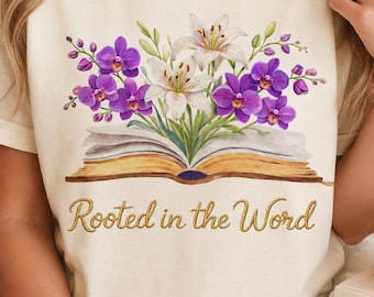 Rooted in the Word Christian Floral Shirt, Bible Study Faith Tee, Women’s Gildan T-Shirt