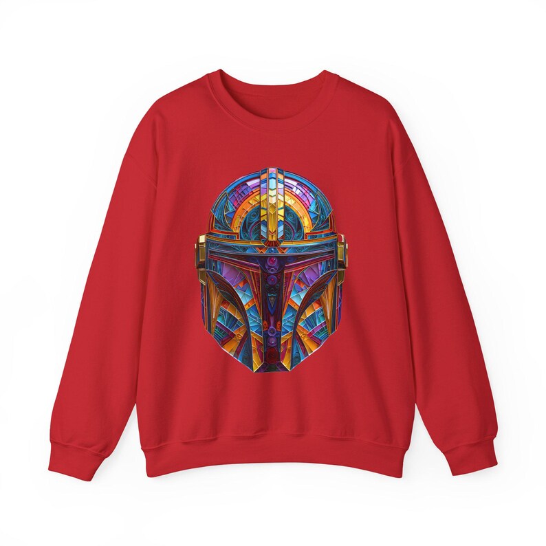 mandolorian style armor artwork on a unisex crewneck.