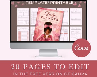 Modèle modifiable sur toile de planificateur d'étude Coquette, organisateur étudiant PDF imprimable