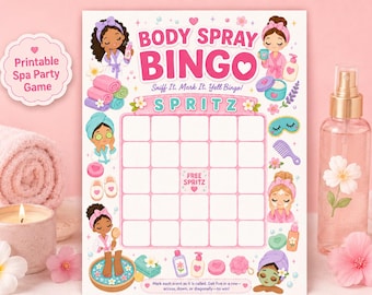 Body Spray Bingo Game, Printable Spa Party, 10 Cards, Editable Canva Template (Digital Download)