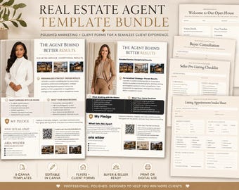 Lot de modèles Canva pour agent immobilier, brochure pour agent immobilier, formulaires pour portes ouvertes