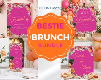 Pink Floral Bestie Brunch Invitation Bundle: Editable Canva Templates (Digital Download)