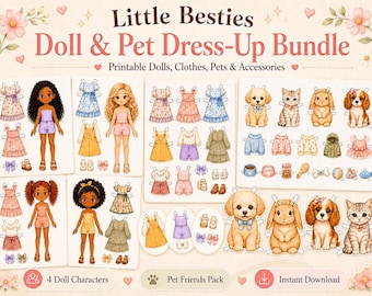 Printable Doll and Pet Dress-Up Bundle, Kids Activity PDF