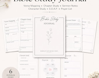 Minimalist Bible Study Journal | Verse Mapping, SOAP, Prayer (Canva PDF)