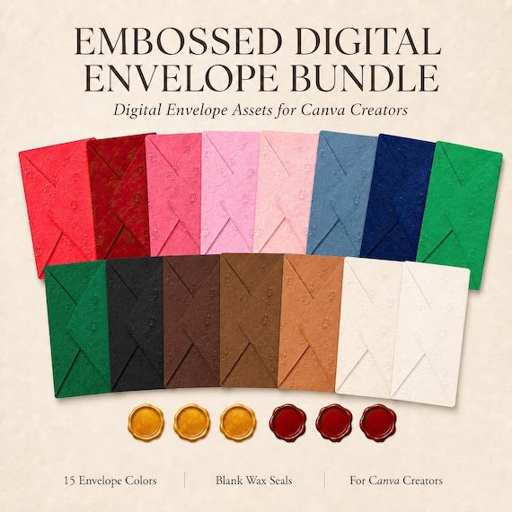 Embossed Digital Envelope PNG Assets, E-Vite Wax Seal Bundle (Digital Download)