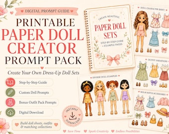 Pack d'invite de création de poupées en papier imprimable, ensembles de poupées à déguiser (téléchargement numérique)