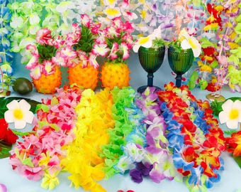 24 Hawaiiaanse zijden bloemenkransen: Tropische luau-feestkettingen voor strand, zwembad en verjaardagen