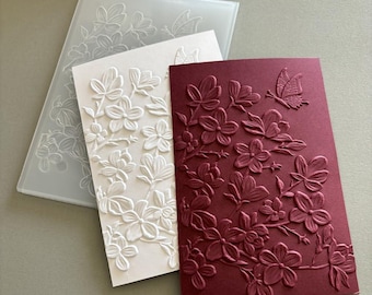 Pasta de Relevo 3D com Flores e Borboletas, 11,5 x 16,5 cm, para Confecção de Cartões, Scrapbooking e Artesanato em Papel.