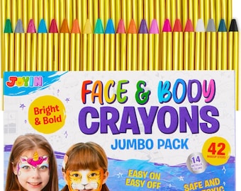 42 crayones para pintar el cuerpo y la cara (14 colores metálicos, no tóxicos), ideal para fiestas de cumpleaños infantiles.