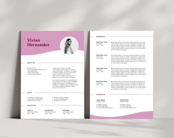 Modello di curriculum vitae Canva con lettera di presentazione / Curriculum vitae estetico di 2 pagine / CV professionale con foto