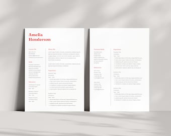 Modello di curriculum vitae Canva con lettera di presentazione / Curriculum vitae minimalista di 2 pagine / CV professionale con foto
