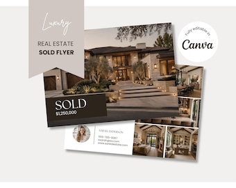 Cartolina promozionale di un immobile venduto / Modello modificabile Canva / Brochure di vendita / Marketing e branding per agenti immobiliari