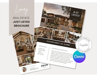 Modello di brochure per immobili di lusso appena messi in vendita / Completamente personalizzabile in Canva