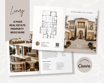 Brochure immobiliare di lusso di 4 pagine (modello Canva) / Brochure immobiliare / Brochure per open house / Volantino di presentazione immobiliare /