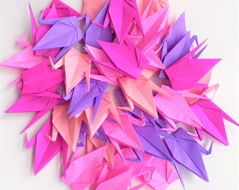 4 Shades of 50 Pink Lavender Origami Cranes Japanese  Large Medium Small Origami Cranes