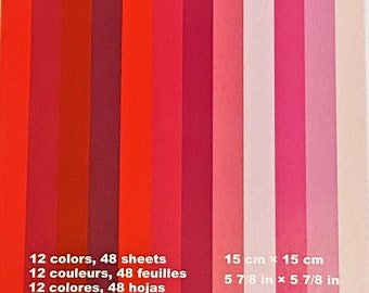 12 Shades of 48 Red Pink Purple Origami Paper Sheets Japanese Origami Paper  Pack Large Medium Small Origami Papers for Origami Cranes