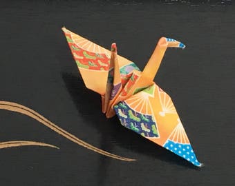 Origami Paper Cranes-10 Japanese Chiyogami Paper Cranes with Japanese Fan Kimono Patterns