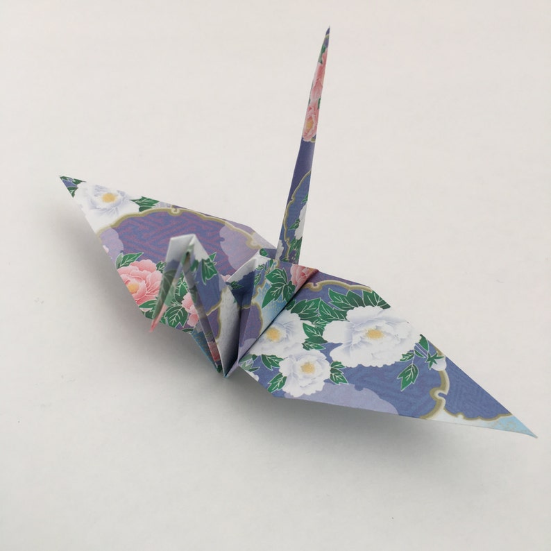 10 Japanese Paper Cranes Origami Crane with Peonies