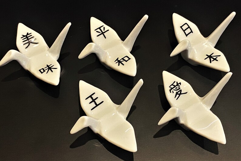 Personalized Ceramic Origami Crane Chopstick Rests and Bamboo Etsy