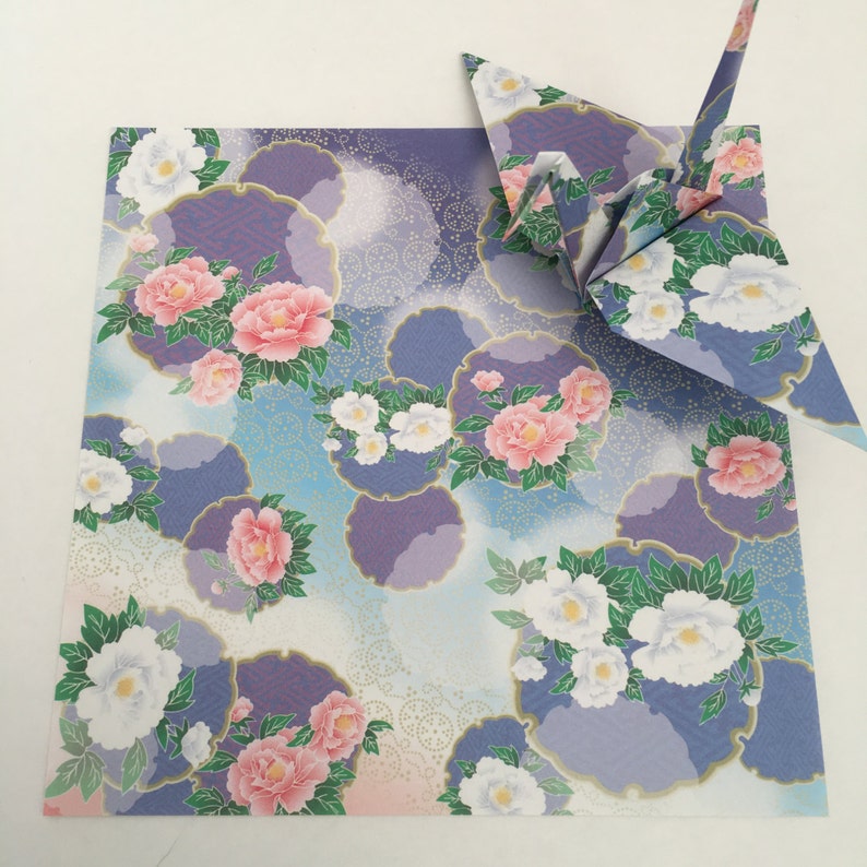 10 Japanese Paper Cranes Origami Crane with Peonies