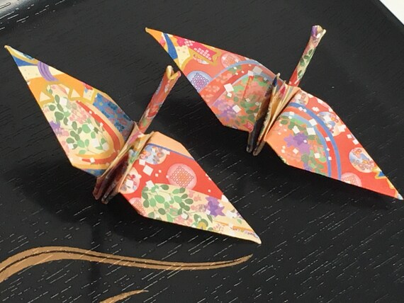 Origami Papier Kraniche 10 Japanische Chiyogami Papier Kraniche Mit Roten Kimono Muster