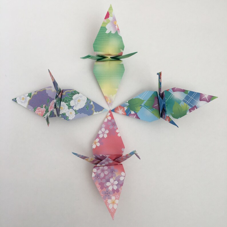10 Japanese Paper Cranes Origami Crane with Peonies
