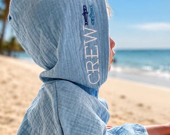 Poncho de playa infantil personalizado / Cubreto de playa con capucha y bordado personalizado / 100 % algodón / Tallas 2T–6T