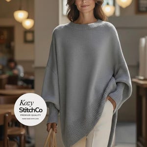 Handgefertigter Strickpullover in Übergröße, Rundhalspullover Lockerer Fauler Stil, Geschenk für Frauen