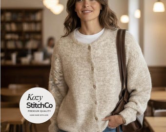 Wollen zacht gebreid vest damestrui retro schelpknoop jasstijl