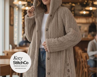 Cardigan Sweater Pure Colour Long-Sleeved Hooded Loose Plush Velvet Jacket for Women