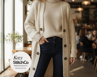 Handmade Wool Sweater Coat, Women's Retro Cardigan, Autumn Winter Warmth