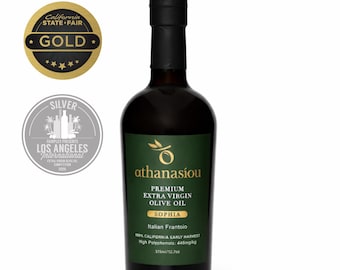 Athanasiou Frantoio Extra Virgin Olive Oil 2025 Early Harvest 100% California, Certified High Polyphenols, GOLD & SILVER Medal, EVOO (375ml)