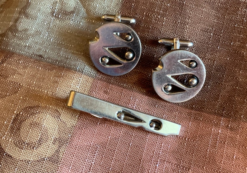 Vintage Swank Mid Century Cuff Link Tie Clip Set