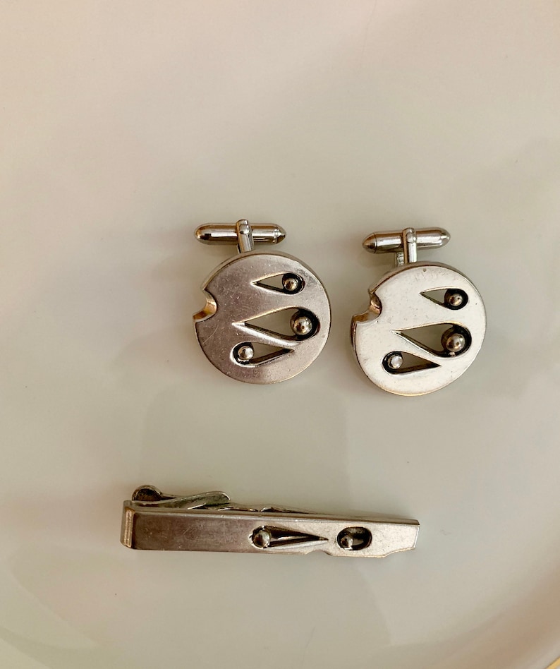 Vintage Swank Mid Century Cuff Link Tie Clip Set