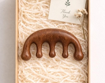 Natürlicher Holz Kopfhautmassage Kamm, Meridian Massage Werkzeug für Haarwuchs, Holz Gua Sha Kopfmassagegerät, Stressabbau Handgefertigter Kamm