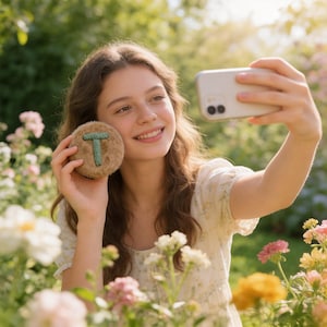 Aangepast pluche garen compacte spiegel, 3D-letterinitiaal, vrijgezellenbedankje bruidsmeisje
