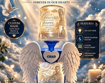 Memorial Water Fountain Lamp | Custom Photo Memorial Lamp | Sympathy Gift | Personalized Remembrance Lamp | Bereavement Gift