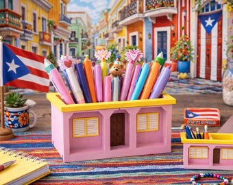 Puerto Rican La Casita Notepad & Pencil Holder – 3D Printed Desk Organizer
