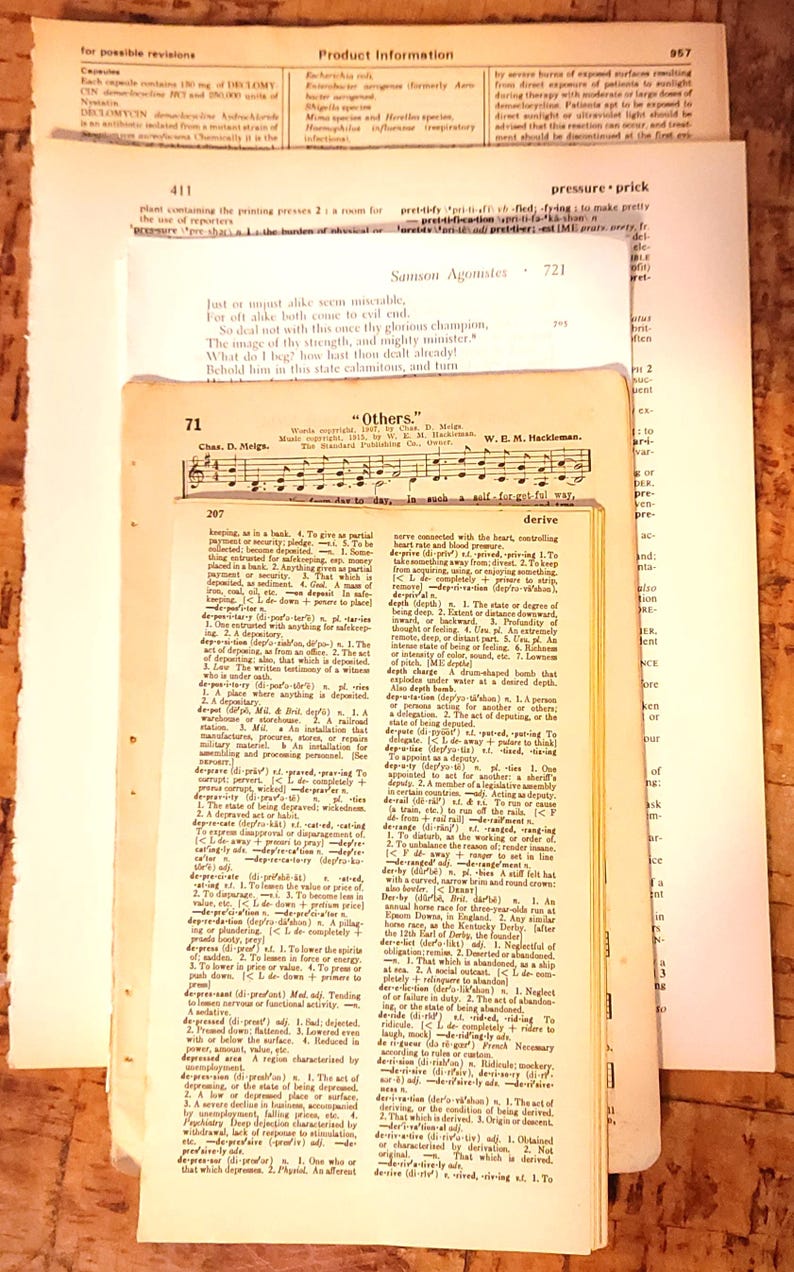 Junk Journal Pages Authentic Vintage-- Dictionary, Medical , Hymnal, Catalog, Not Digital, Crafting Kids Adults image 1