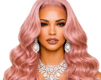 Princess Pink Brazilian Hair 24'  Glueless Body Wave Human Hair Pre-cut Lace Front Wigs