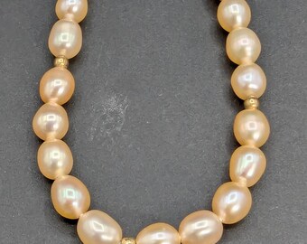 Vintage Gold Tone Freshwater Pearl Necklace & Dangle Earrings Set 18" 15.5g