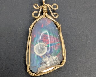 Australian Black Opal Gold Wire Setting 12k Gold Filled 18" Chain