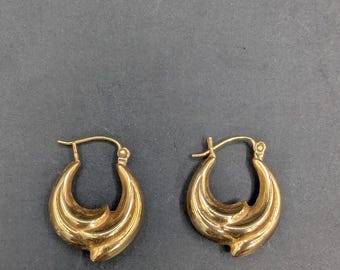 Vintage 14k Yellow Gold Hoop Loop Earrings Textured Swirl Design 2.26g